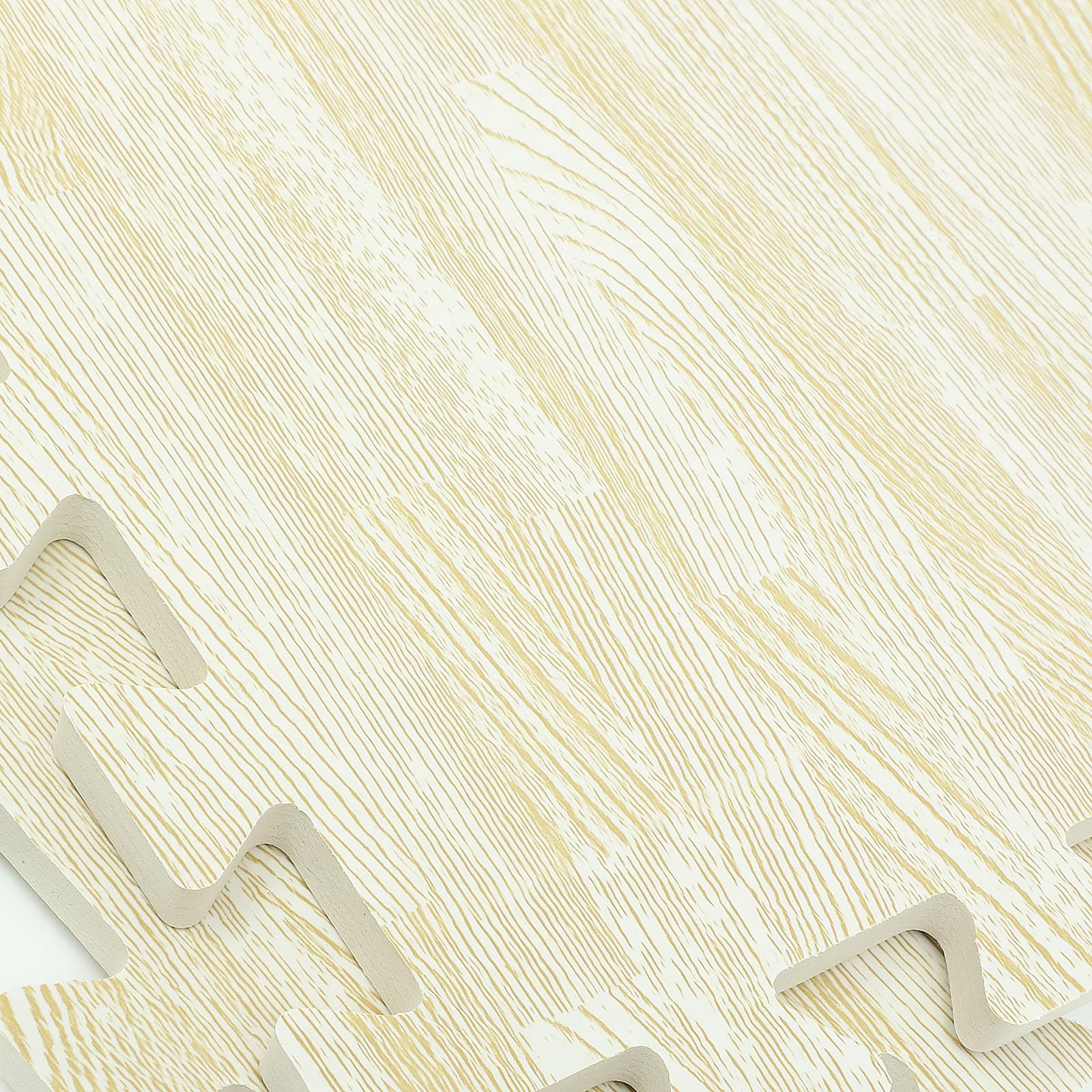 Kinder Krabbelmatte Puzzle aus Eva 10 Stück 30x30 Cm | Holzoptik in Beige, 1cm Dicke Steckelemente, für Liegen und Spielen im Kinderzimmer