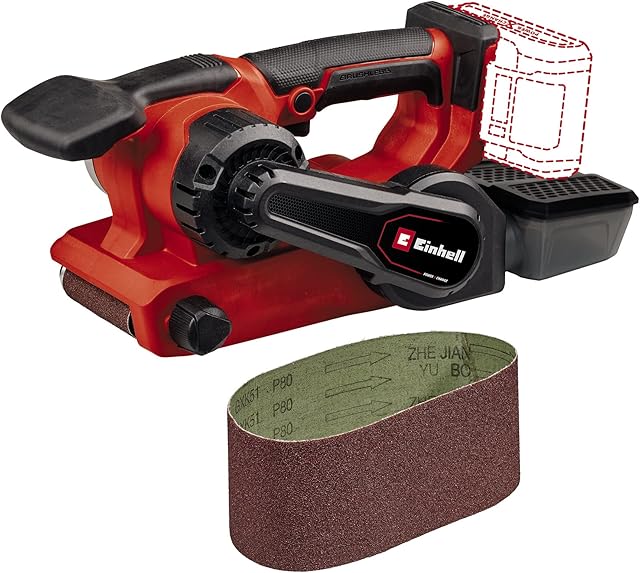 Einhell Profesjonalna akum. szlifierka taśmowa TP-BS 18/457 Li BL-Solo Power X-Change (18 V, Li-Ion, silnik bezszczotkowy, w zestawie 3 x taśma szlifierska P80 457x75 mm, bez akumulatora i ładowarki)