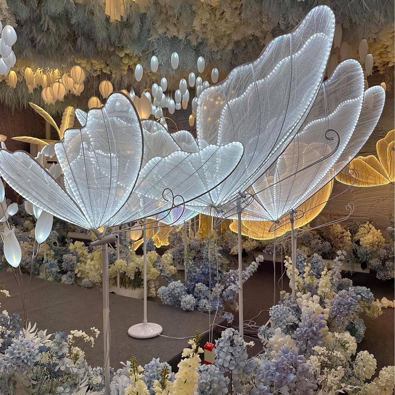 2 piezas de lámpara de pie con decoración de mariposas para bodas, lámpara de pie colgante con luz LED de mariposa luminosa, para accesorios de adorno para bodas o fiestas,60cm-silveryarnwarmlight