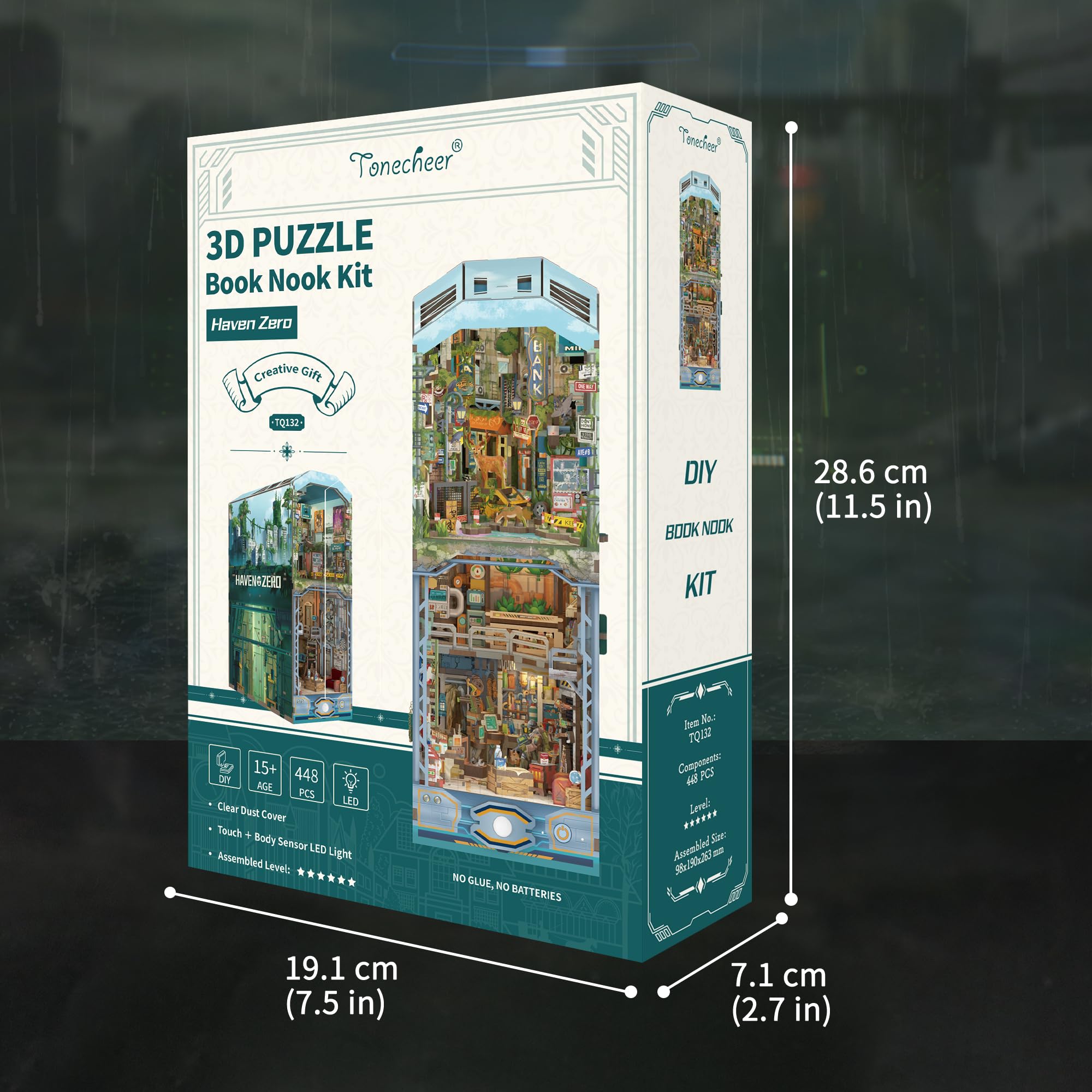 Tonecheer Book Nook Kit puzzle in legno 3D Booknooks fai da te modellini adulti da costruire in miniatura casa libreria Nook Book con luce regalo divertente regalo di compleanno (Haven Zero)