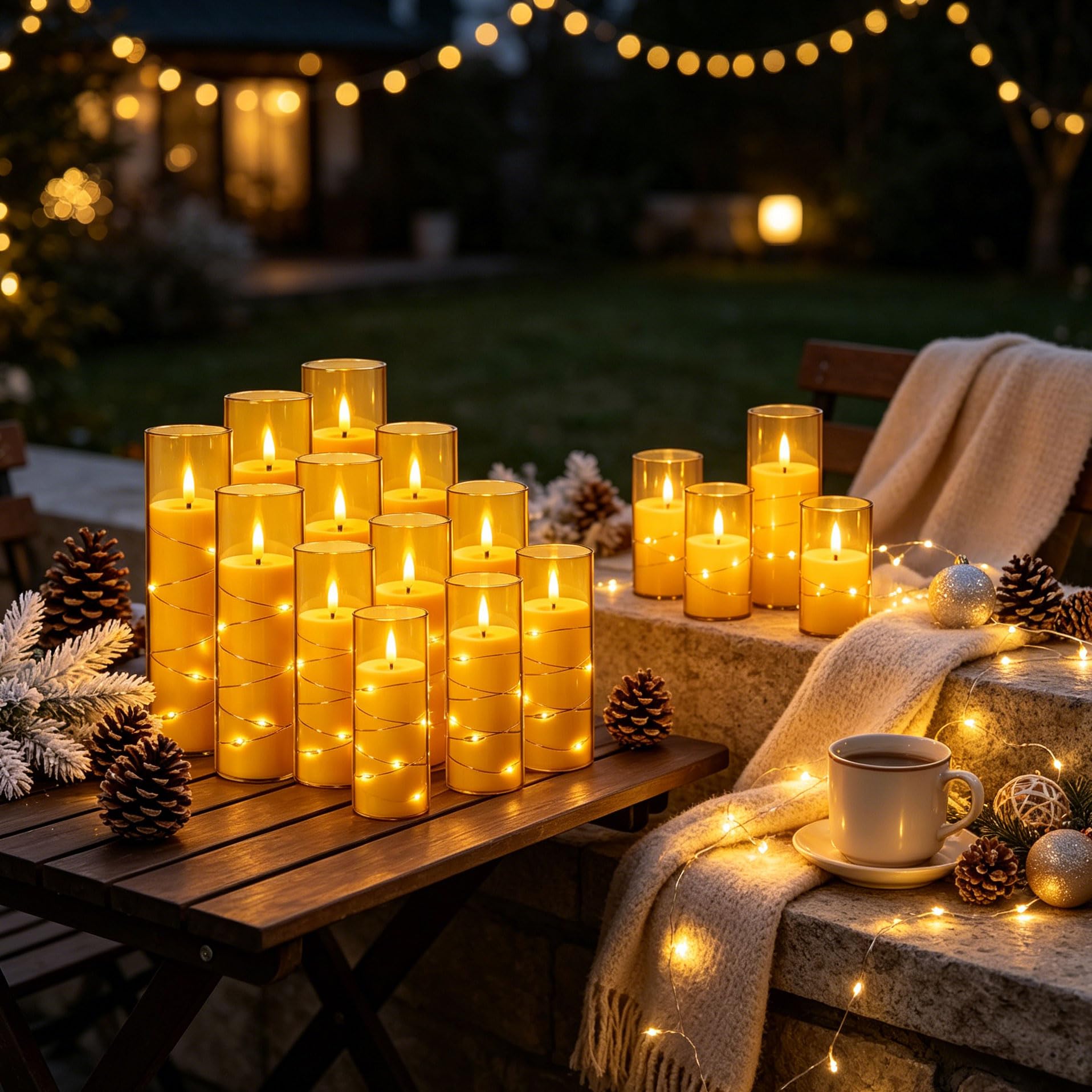 12 Bougies LED Champagne Transparentes, Guirlande Lumineuse, Flamme Scintillante Réaliste, Télécommande, Réutilisables pour Déco Intérieure et Festive