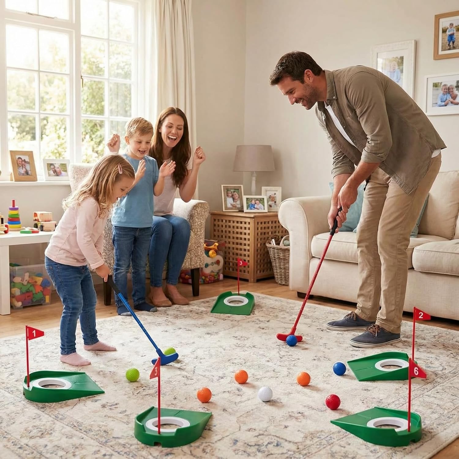 Lenwen Indoor Mini Golf Putting Set for Kids & Family Include 2 Adjustable Golf Putter for Right or Left Handed Players 10 Practice Balls 6 Putting Cup with Flags for Backyard Office Fun Game & Gift