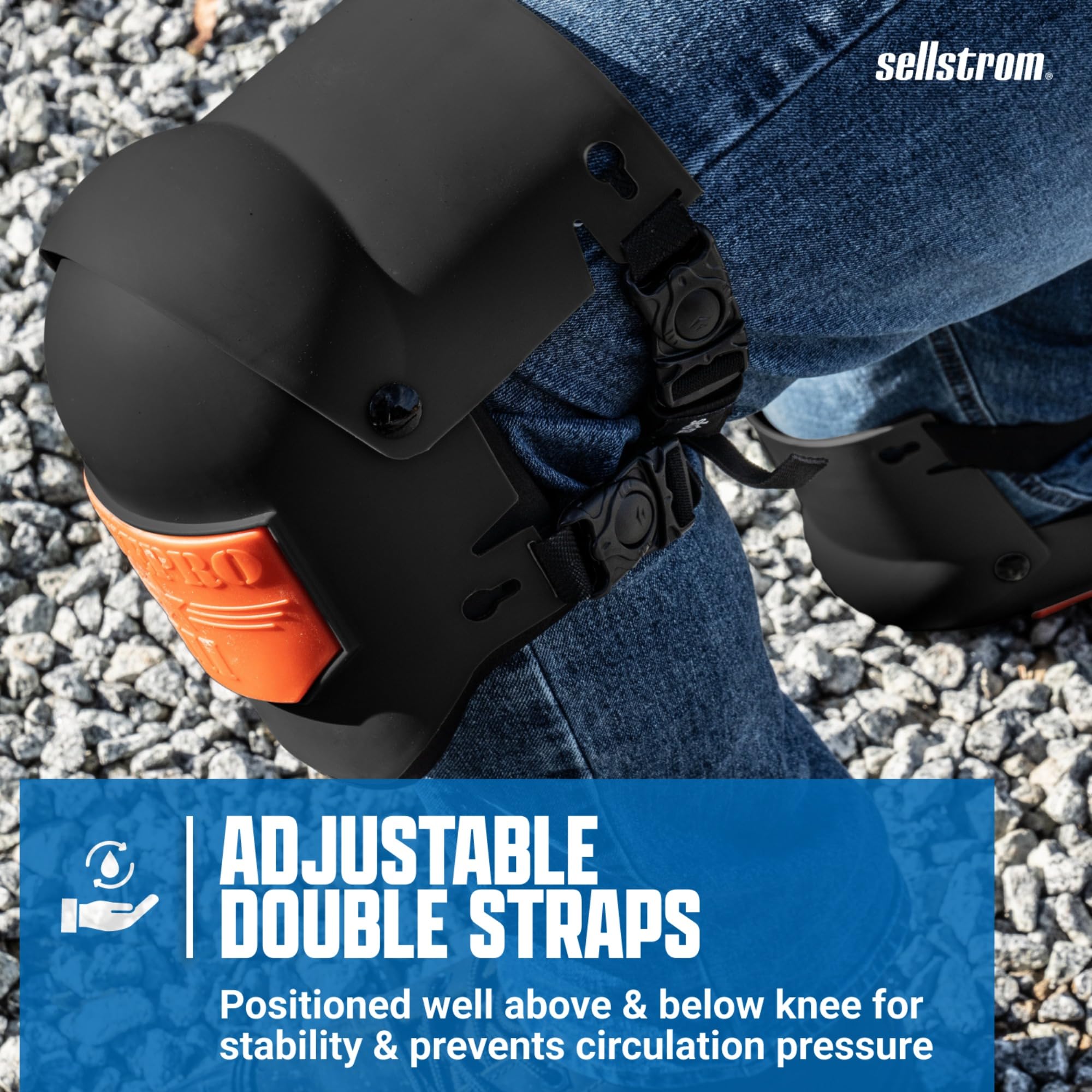 Sellstrom Ultra Flex KneePro - Rodilleras profesionales híbridas para hombres y mujeres con paquete de gel integrado, amortiguación de espuma y carcasa exterior dura resistente, correas ajustables con