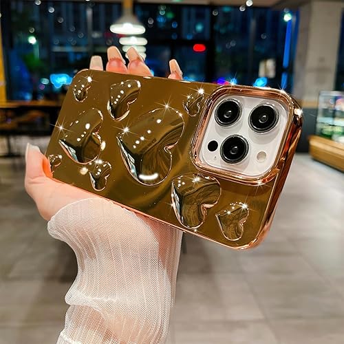 Miniatura 2 de Funda para iPhone 13 Pro Max, lujosamente chapada en 3D Love Heart, bonita funda para iPhone 13 Pro Max, funda protectora transparente suave a