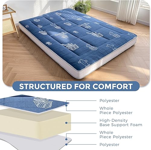 Miniatura 7 de MAXYOYO Colchón de futón extra grueso de 6 pulgadas, con patrón de cactus, almohadilla de tatami, colchón japonés para adultos, colchón enrollable,