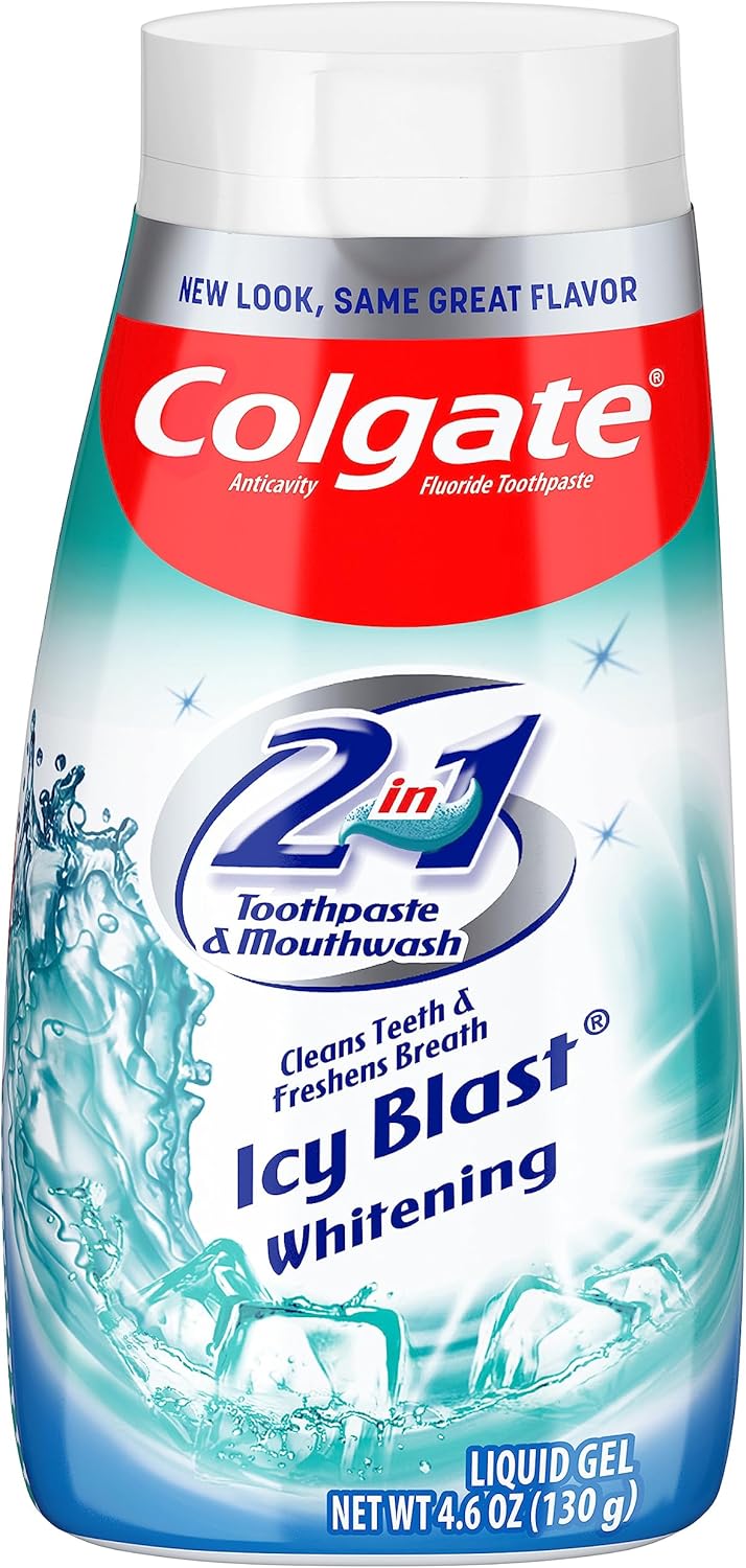 Colgate 2-in-1 Whitening Toothpaste Gel and Mouthwash, Icy Blast – 4.6 ounce