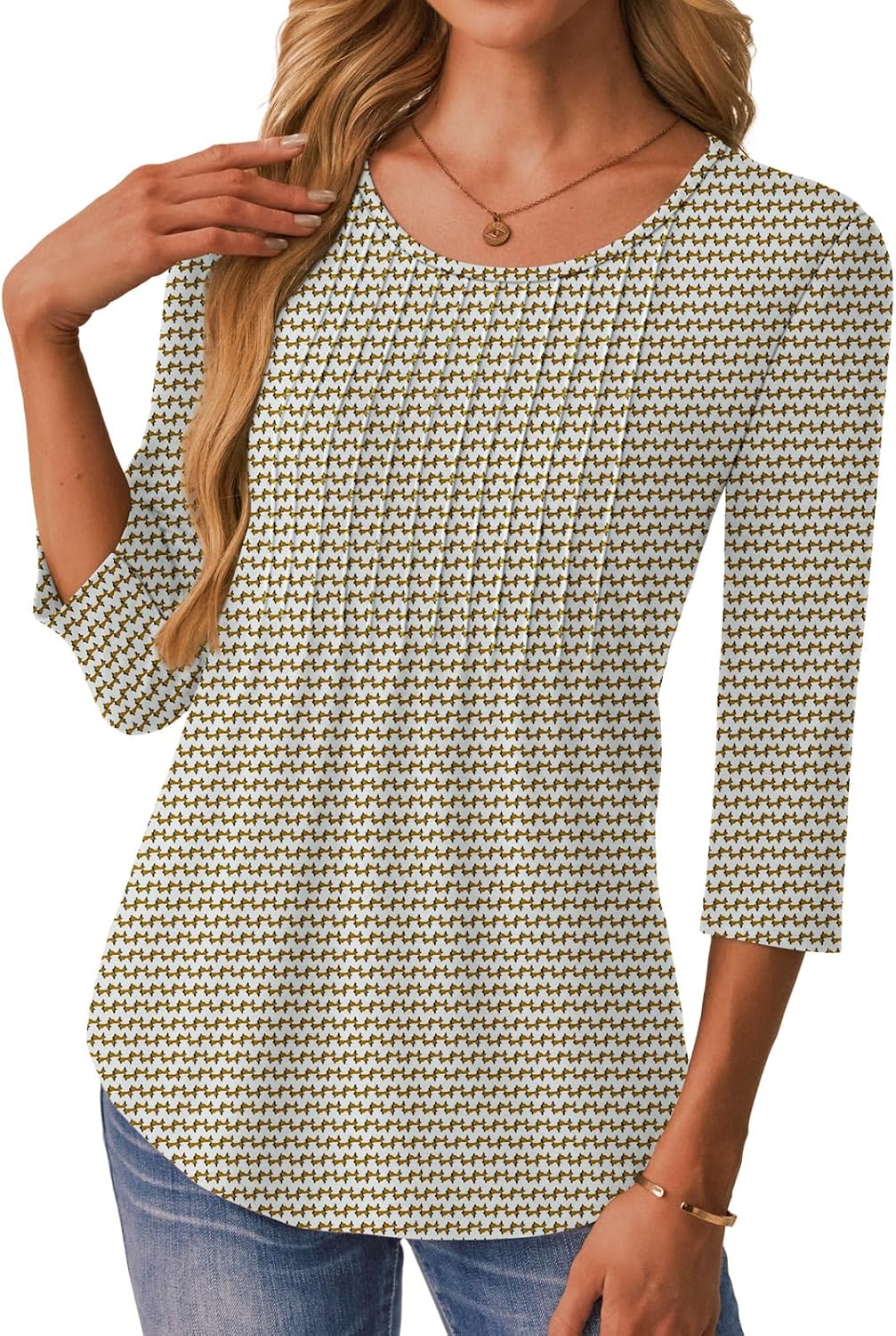 NORACORA 3/4 Length Sleeve Womens Tops Loose Fit Crew Neck Shirts Dressy Casual Pleated Cute Clothes 2026 Summer Tunics - Image 6