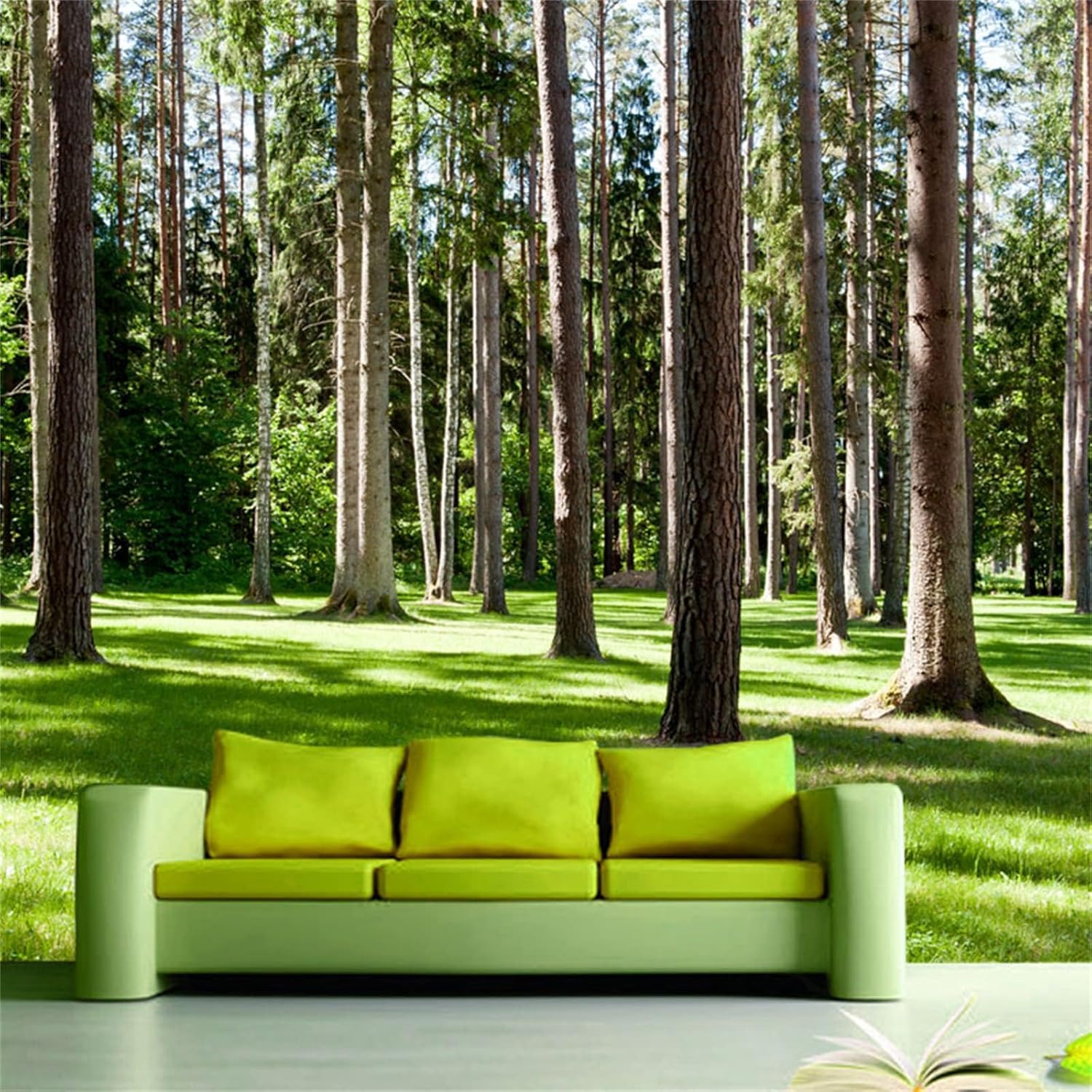 Green Tree Forest Self Adhesive Wallpaper, Lawn Plants Peel and Stick Wallpaper Decorative Wall Mural, Removable Large Sticker Posters Home Covering Interior,77"W x 55"H