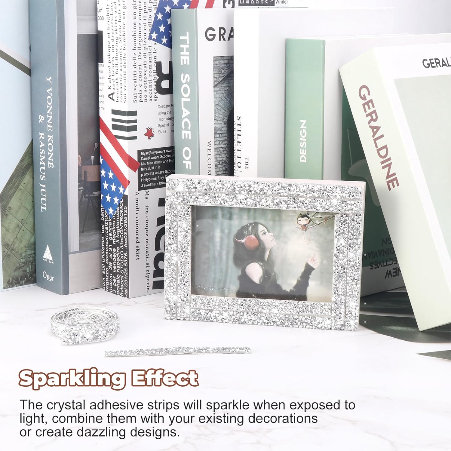 4 Rolls Silver Crystal Ribbon Resin Bling Sparkling Diamond Ribbon Bling Rhinestone Ribbon Glitter Self-Adhesive Crystal Ribbon Roll for DIY Arts Crafts(10mm)