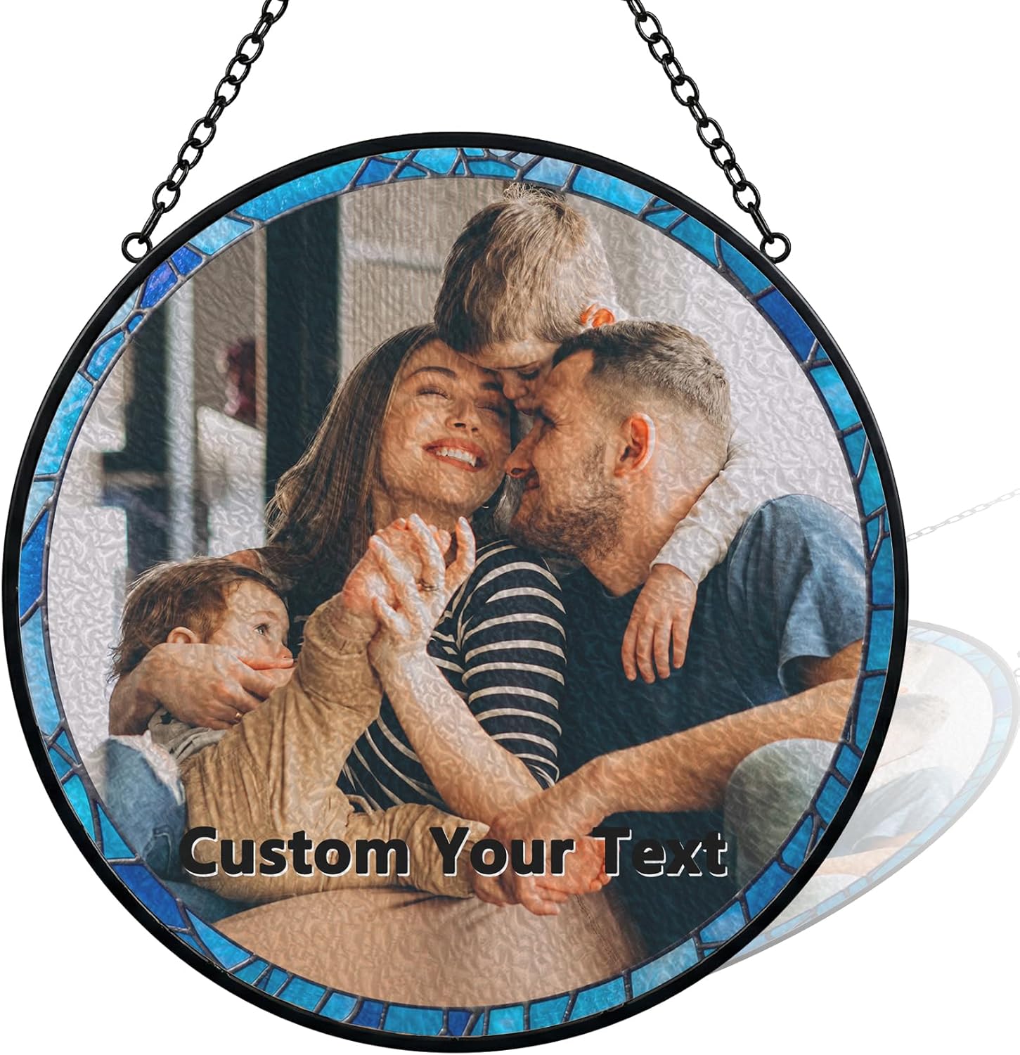 Custom Stained Glass Window Hanging - Personalized Family Picture Print to Sun Catcher for Home Garden Decor, Christmas Birthday Gifts for Women Grandma Mom Men Couples Pets Keepsake 7.8 inch