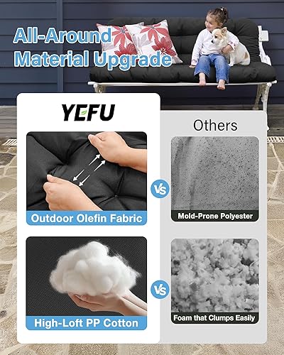 Miniatura 3 de YEFU Cojín para silla de exterior de 48 x 40 x 4 pulgadas, desmontable en 2 usos separados, cojines impermeables para columpio de porche, cojín de