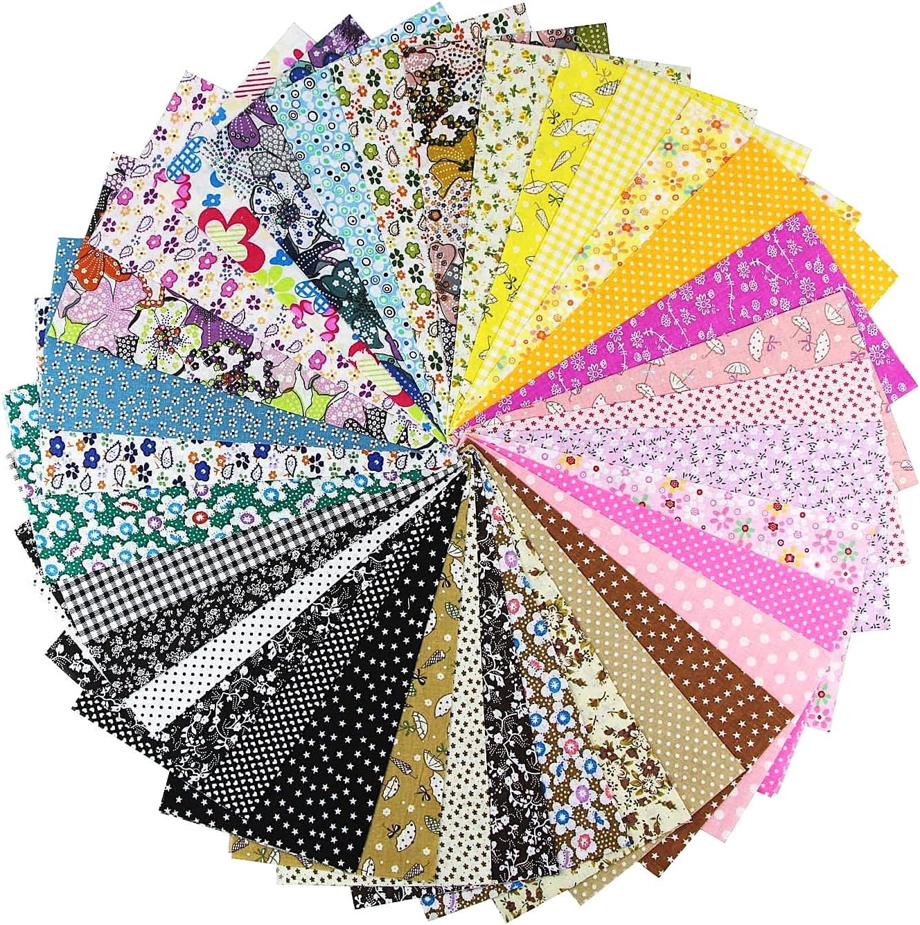 35Pcs Patchwork Cotton Fabric Squares Bundles DIY Crafts, 10"x10" | Colourful Crafts Material Mixed Patterns Textiles Set Cotton Fabric for Sewing Quilting Scrapbooking DIY Handmade Decoration