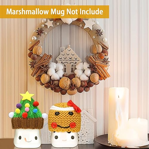 Miniatura 3 de Aoriher 4 piezas de taza de malvavisco de Navidad, sombrero de ganchillo para taza de ganchillo, mini taza de punto, tazas de cacao, decoración para