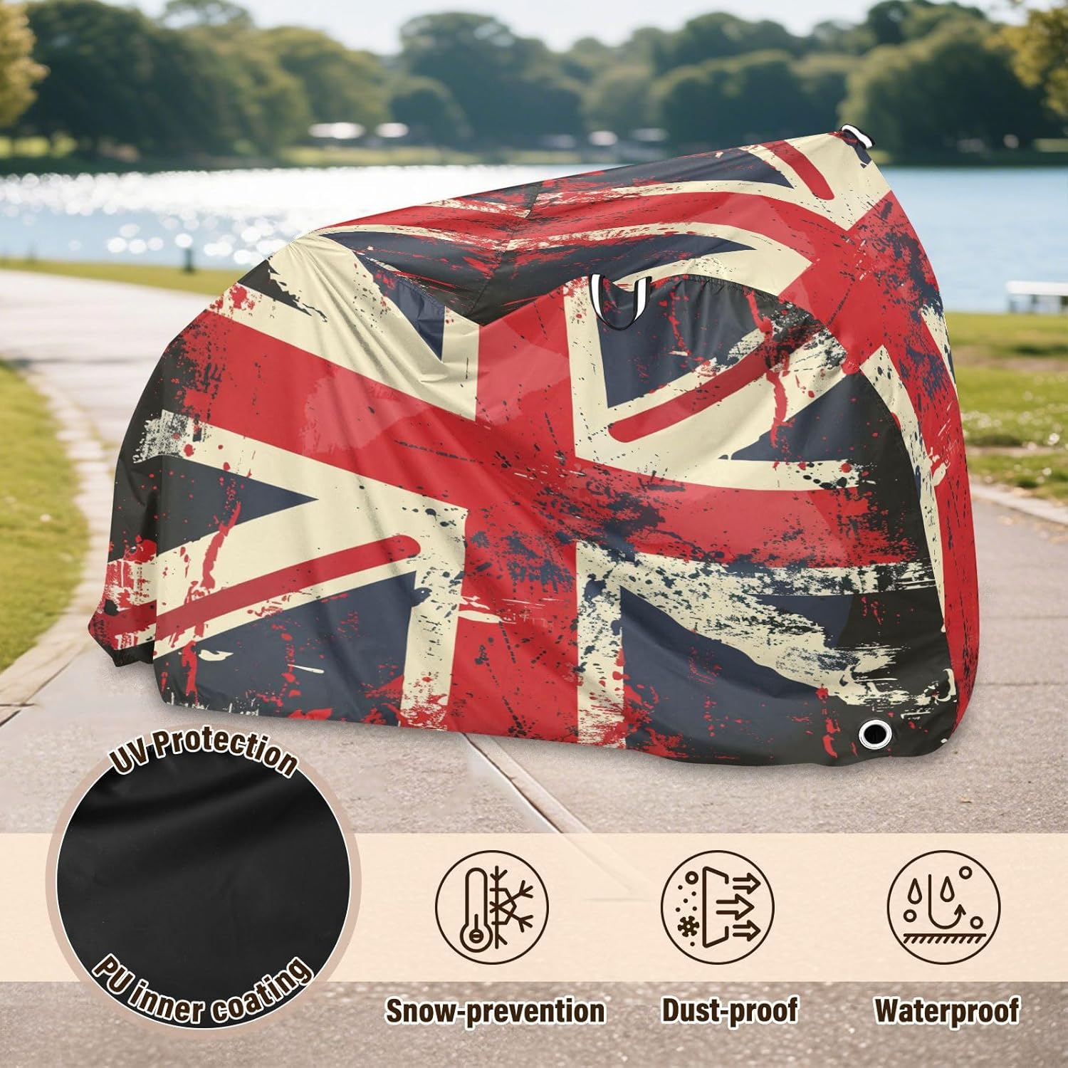 ALAZA British Flag Retro Bike Cover Waterproof Outdoor Ebike Bicycle Covers Tarp Protection for 1/2 Bikes, Sun UV Dust Wind Proof