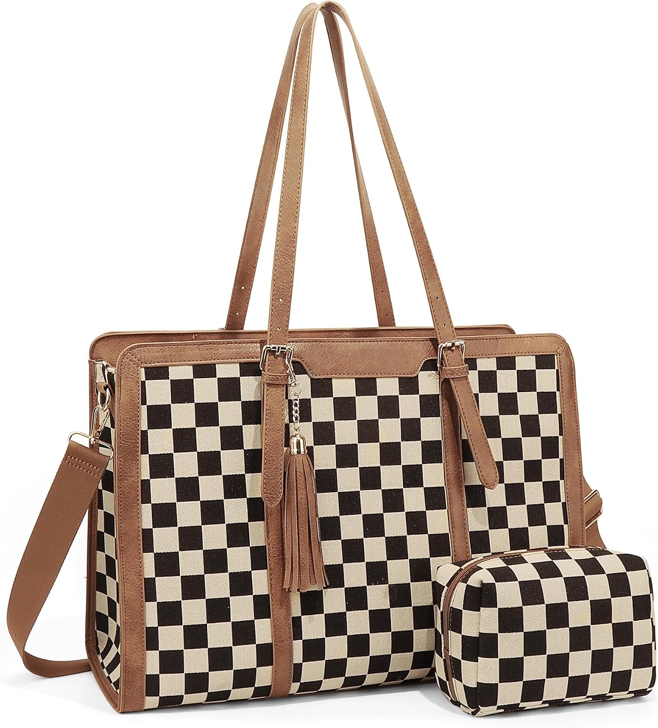 Checkered Tote Bag Large Laptop Tote Bag for Women Checkered Shoulder Purse Handbags for Work Travel