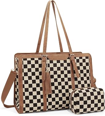 Checkered Tote Bag Large Laptop Tote Bag for Women Checkered Shoulder Purse Handbags for Work Travel