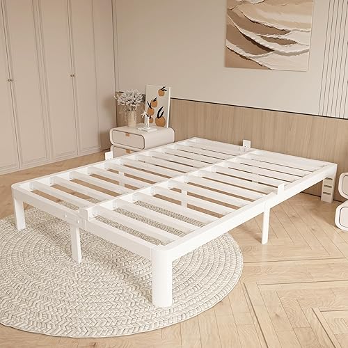 Miniatura 10 de Bastidores de cama de tamaño individual de 16 pulgadas, plataforma con juntas de metal, base de cama de metal, no necesita somier, cabecera