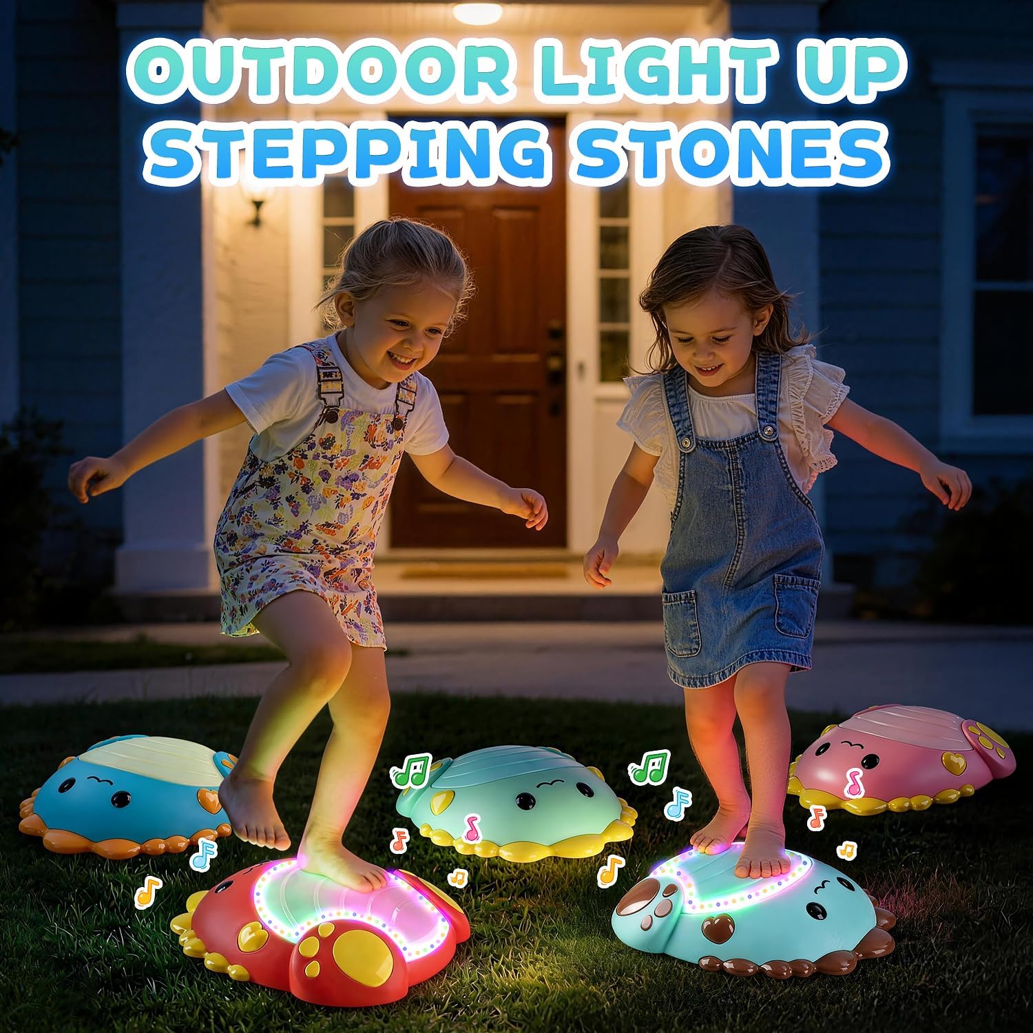 WeeHomm Rechargeable Stepping Stones for Kids, 5pcs Musical Light Up Stepping Stones for Toddlers 3-5, Outdoor/Indoor Non Slip Balance Toys, Interactive Sensory Toys, Birthday Gifts for Ages 3+