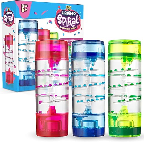 YoYa Toys Liquimo Spiral - Liquid Motion Bubbler (paquete de 3) - Temporizador líquido de reloj de arena para niños y adultos - Juguetes para