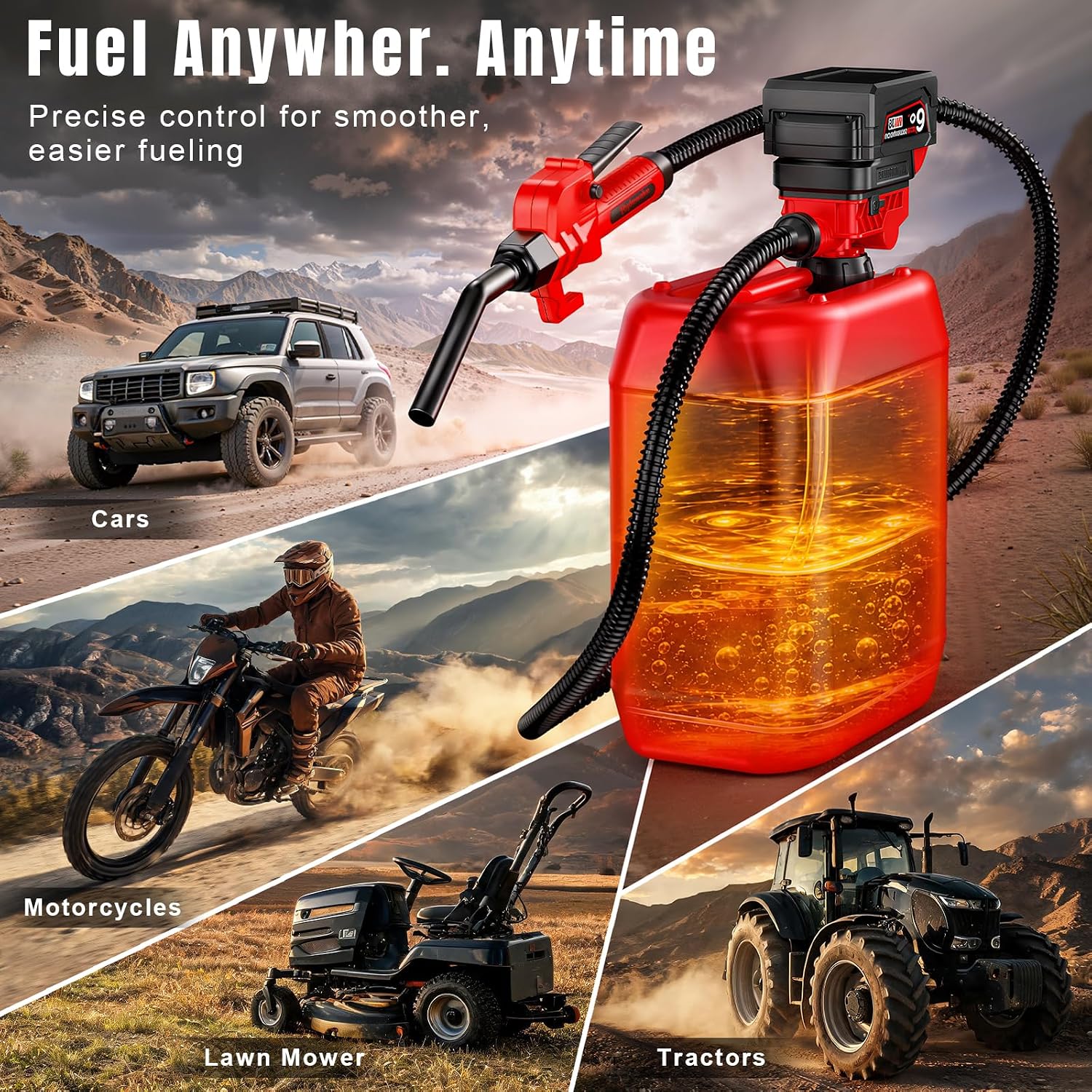 Fuel Transfer Pump for Milwaukee M18 Batteries, 3.7 GPM Cordless Gas Can Pump Kit with Locking Nozzle, Fuel Pump for Gasoline Diesel Kerosene Light Oil, 3 Adapters, Battery Not Included