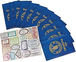 Kicko Passport Sticker Book for Boys and Girls 6in - 12 Pack Pad of Famous Places Motivational Treats, Party Favors, Game Prizes, Wall Decals, Scrapbooks, Collections, School Supplies, Arts and Crafts