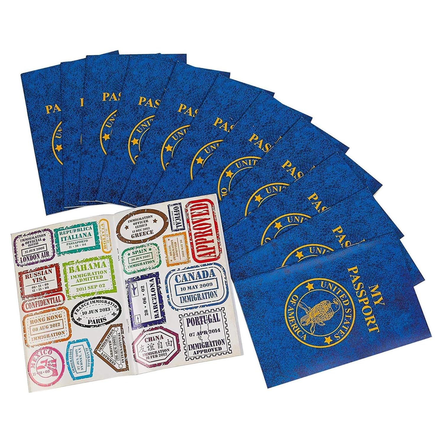 Kicko Passport Sticker Book for Boys and Girls 6in - 12 Pack Pad of Famous Places Motivational Treats, Party Favors, Game Prizes, Wall Decals, Scrapbooks, Collections, School Supplies, Arts and Crafts