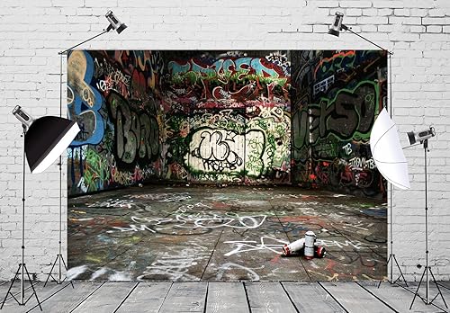 Miniatura 3 de BELECO Telón de fondo de fotografía de pared de graffiti grunge, 7 x 5 pies, calle urbana, retro, abandonado, edificio, fondo grunge, decoración de