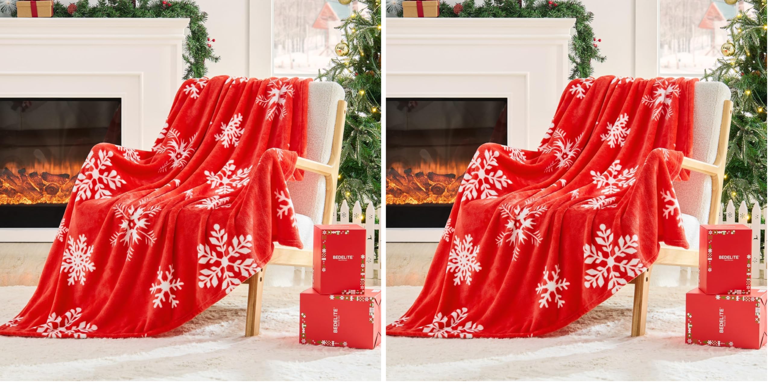 BEDELITE Christmas Throw Blanket– Cozy Holiday Blanket with Red Snowflake Design, Soft Lightweight Fleece Christmas Blanket for Couch &amp; Bed, Festive Home Décor &amp; Gift, 50"x60" (Pack of 2)