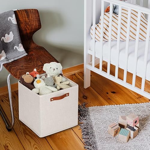 Vista 83 de HNZIGE Juego de 4 canastas de almacenamiento de tela, 12 x 12 pulgadas, juego de 4, canastas decorativas para organizar con asas, cubos cuadrados