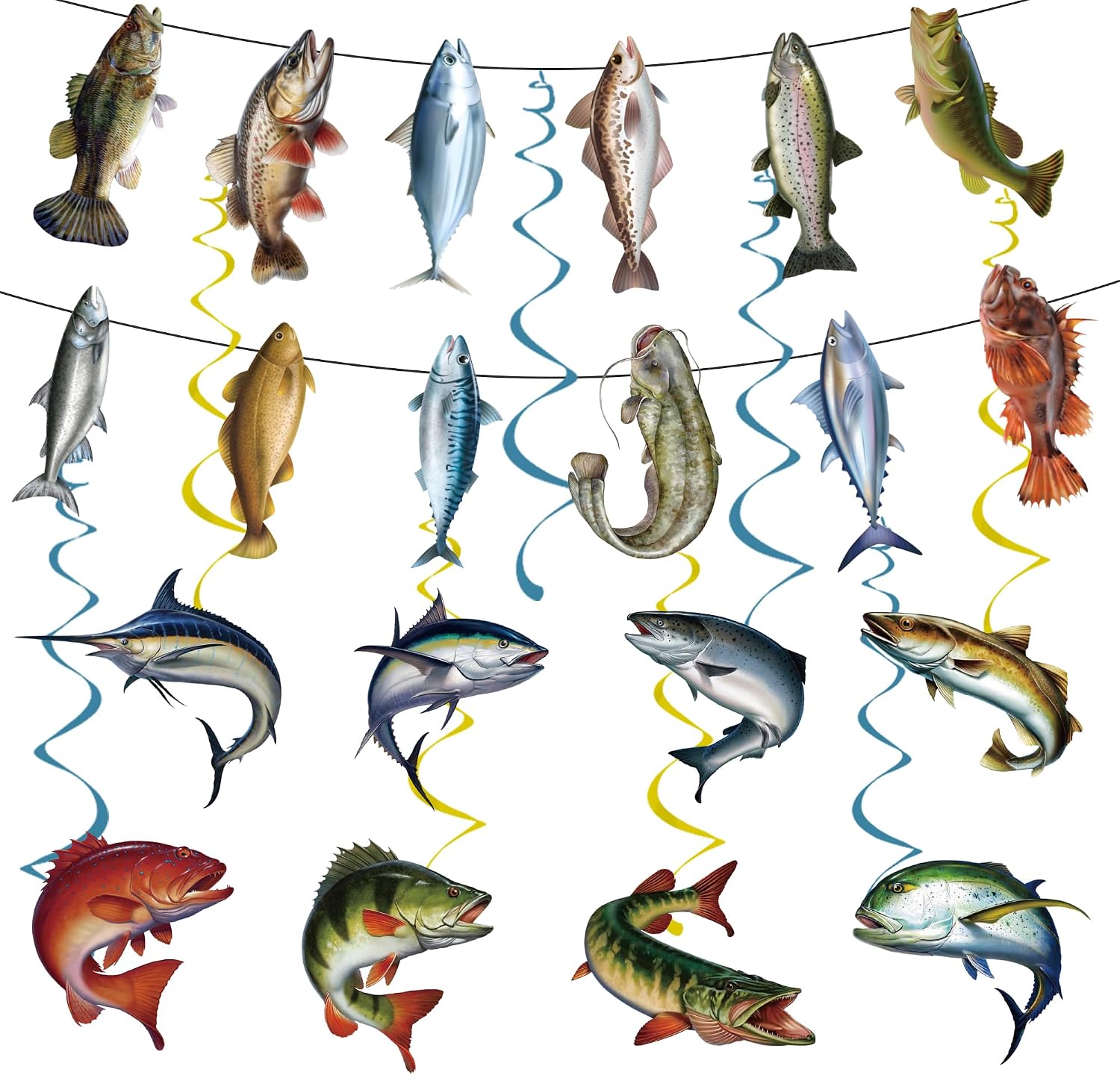Fish Fishing Birthday Banner Decorations - Pack of 10 Gone Fishing Banner Garland Hanging Swirls Underwater World Fish Sea Decoration for Children's Birthday Party Retirement Farewell Supplies