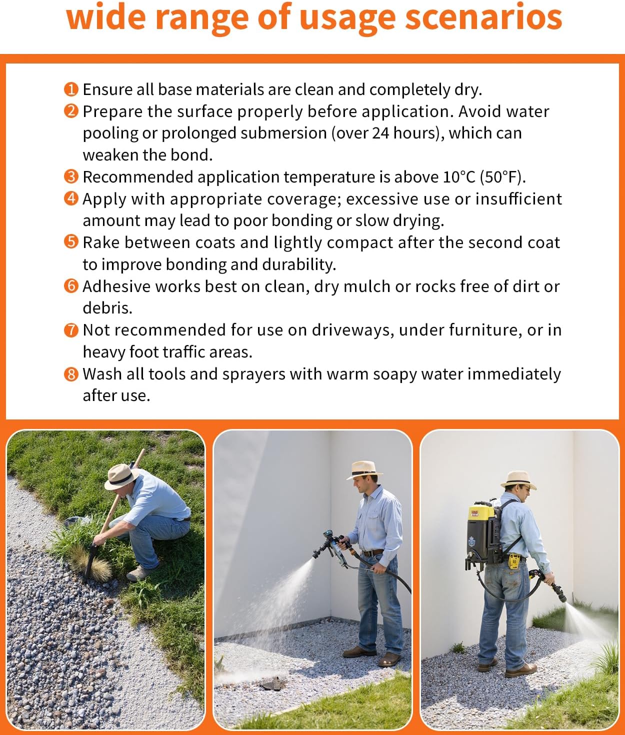 Mulch Glue for Landscaping, 2 Gal Fast-Drying & Weather-Resistant Clear Rock Glue, Non-Toxic Landscape Glue Spray for Rocks, Mulch, Pea Gravel & Pebbles(1 Gal ×2)