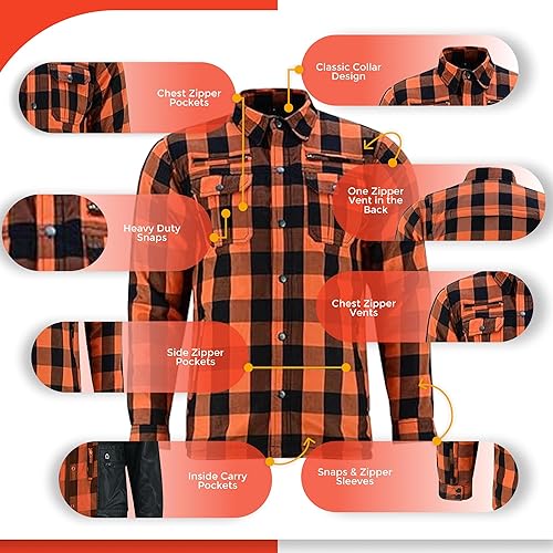Miniatura 9 de Daniel Smart Men's Motorcycle Shirt Plaid Biker Flannel Jacket Removable Sporty Armored, Zipper Closure & Water Resistant