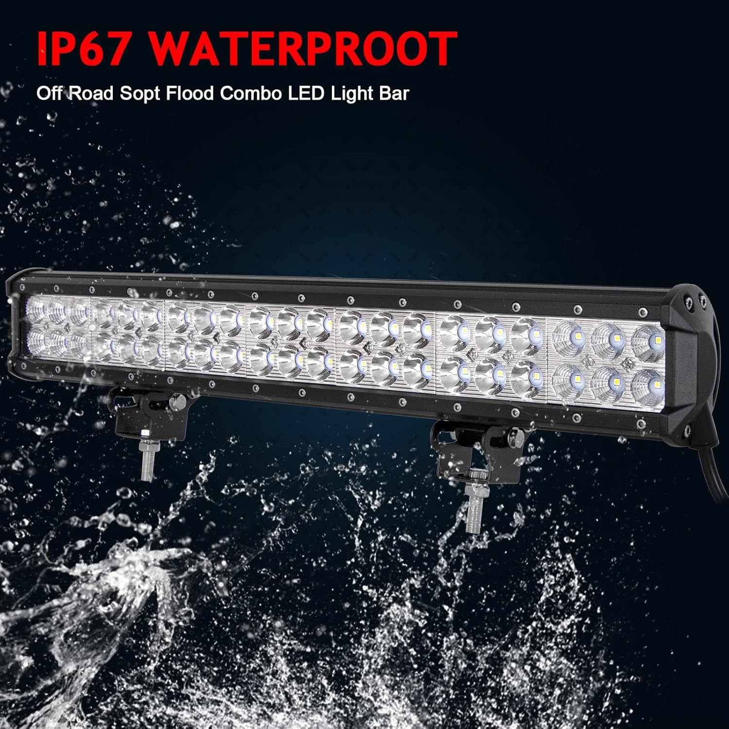 AUXTINGS 22 inch 144W LED Light Bar Double Row Spot Flood Beam with Wiring Harness Kit+15 inch License Plate Mounting Bracket for Truck Car ATV SUV 4X4 Jp Truck Boat,12V 24V Waterproof