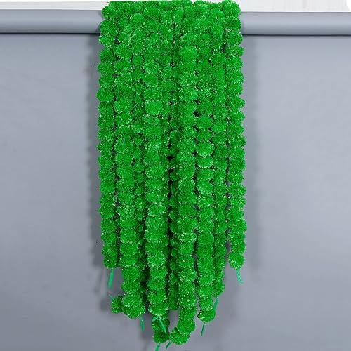 Miniatura 5 de Guirnalda de caléndula de flores verdes artificiales de 5 hebras, decoración para festival indio Diwali, fiesta de Año Nuevo, arbusto de primavera,