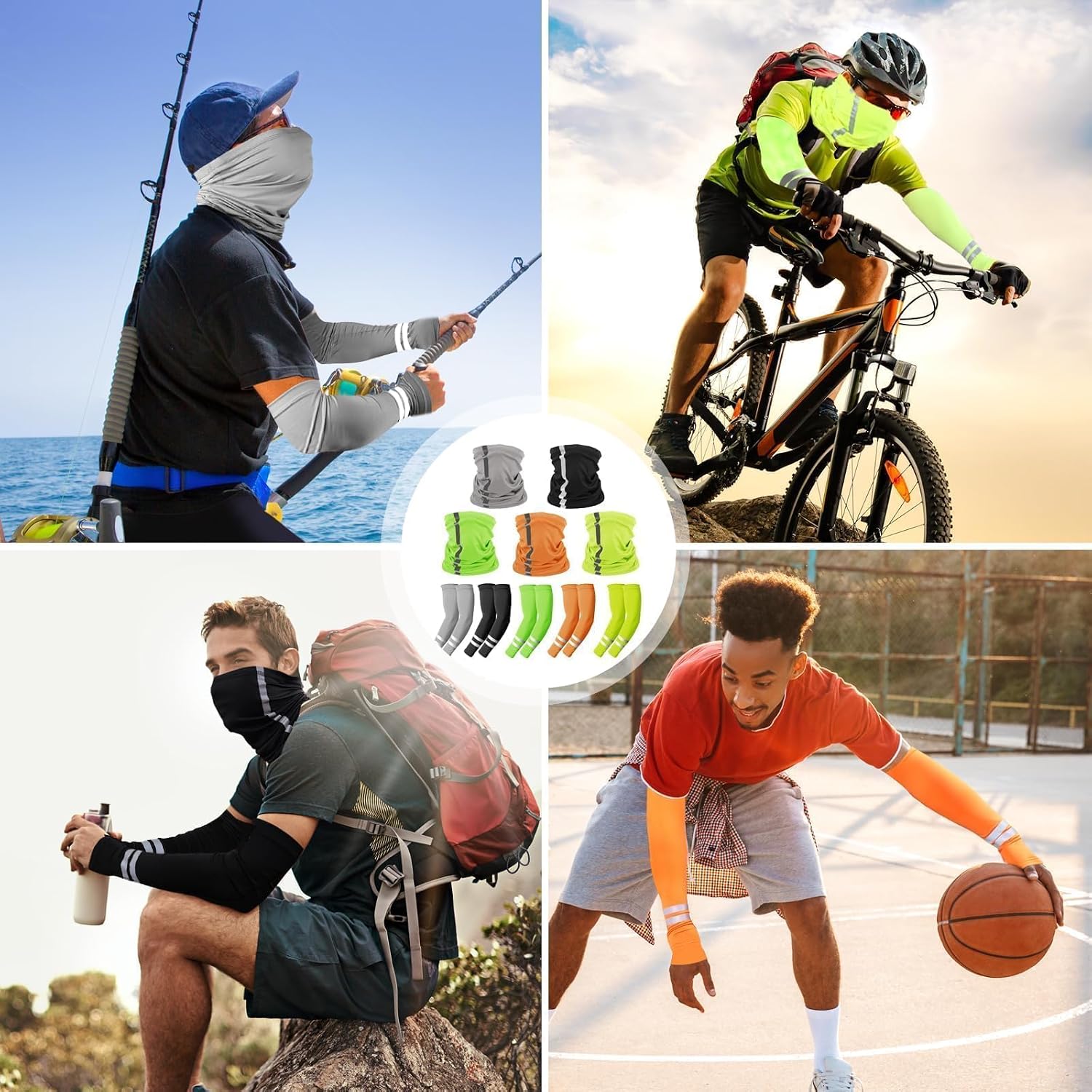 10 PCS UV Protection Reflective Strap Arm Sleeves and Neck Gaiter Reflective Safety Bandana for Outdoor Activities