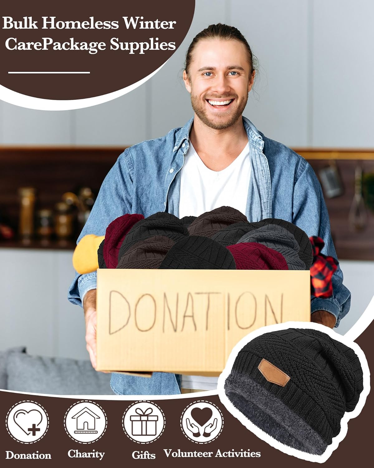 48 Pieces Winter Knit Beanie Hats Bulk for Homeless Fleece Lined Beanie Warm Beanie Cap for Adults - Image 7