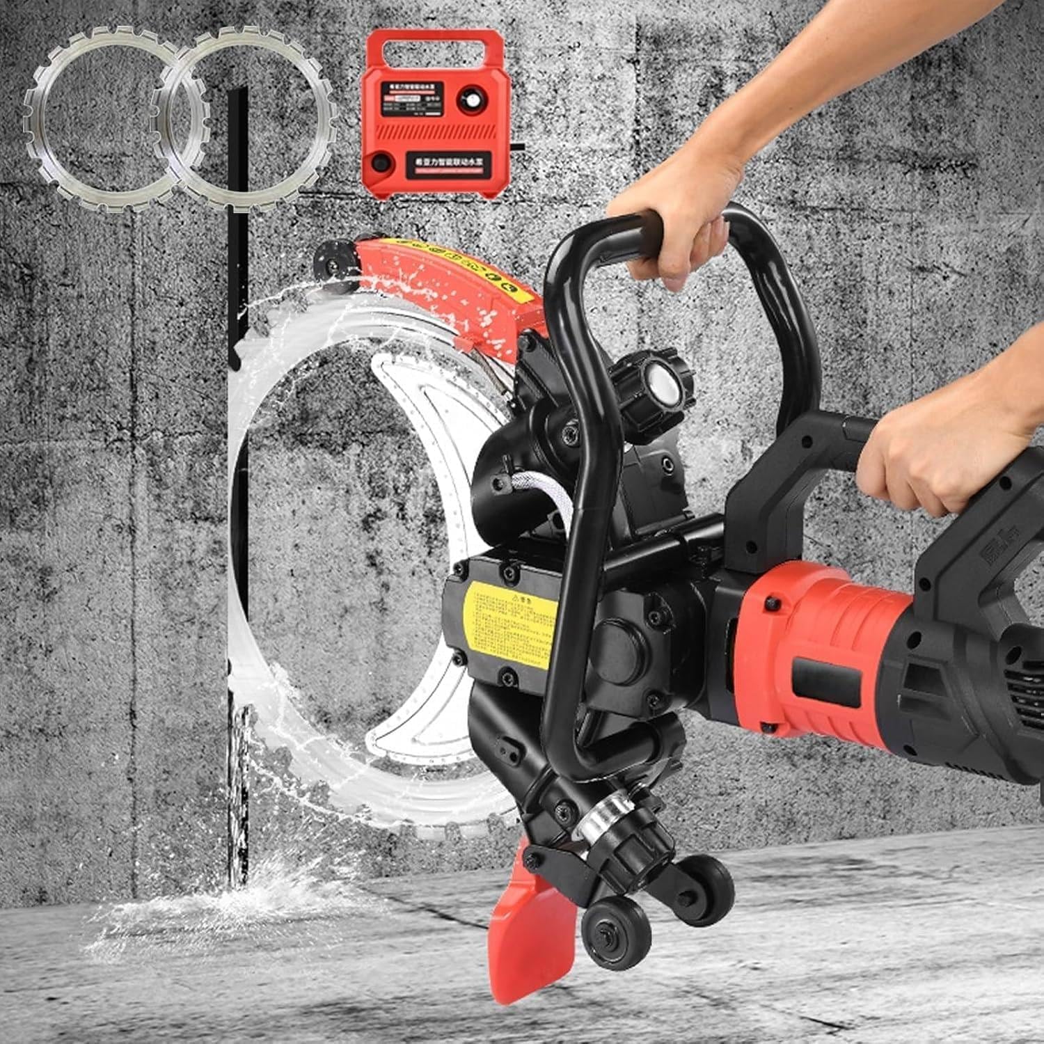 Electric Concrete Saw 16", Toroidal Electric Concrete Cutting Saws, Wet Water Supply, Cutting Depth 11.4" Ring Saws Cutter for Slotting Brick w/ 2 Saw Blades