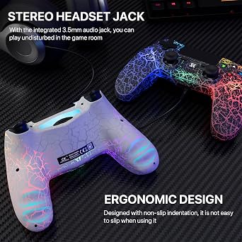 Controller for PS4, Wireless Controller White for Sony PlayStation 4/Pro/Slim, Remote Control with Adjustable RGB Light/1000mAh Battery/6-Axis Motion Sensor/Double Vibration/Speaker/3.5mm Audio Jack