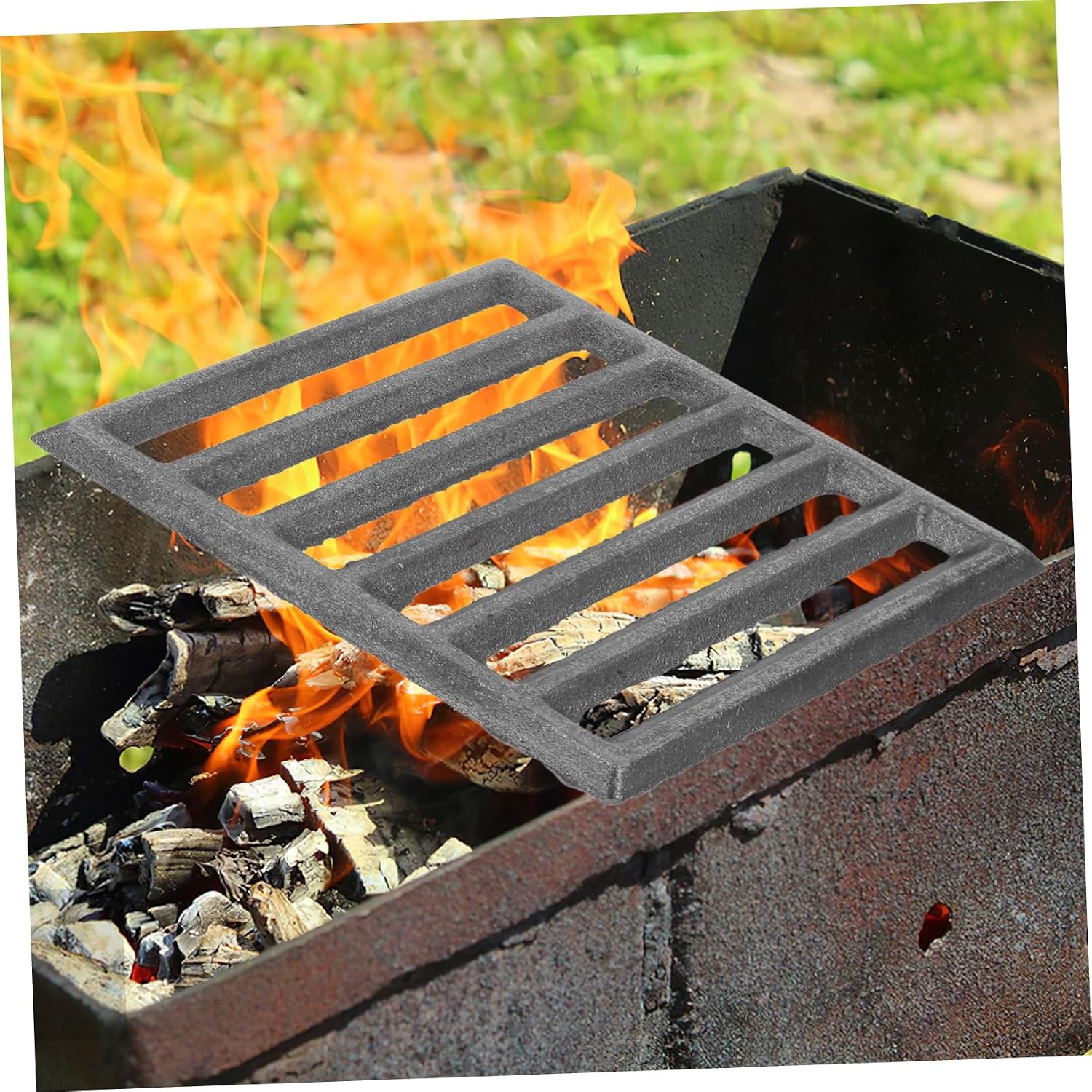CHILDWEET Versatile Fire Pit Grate Cast Iron Grill Fireplace Grate Rectangle Cooking Rack for BBQ