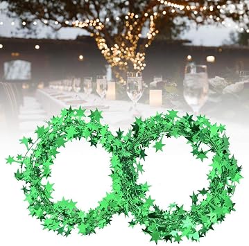 Star Tinsel Garlands with Wire, 25FT Star Brace Garlands for Home Wedding Birtahday Party Decorations Xmas Trees Decor(Green)