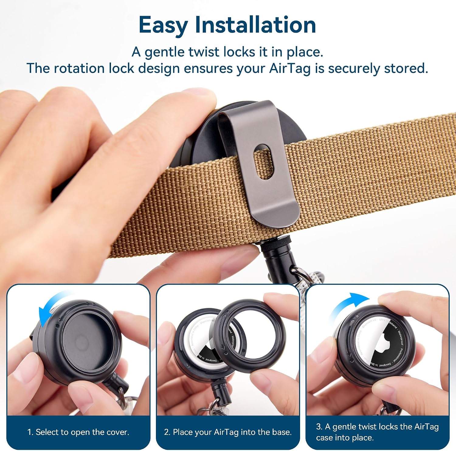 DDJ 1Pack Case for AirTag (Generation 1 & 2) Security Clip Keychain - 28 inch/70 cm Telescopic Rope, with ID Card Badge Reel