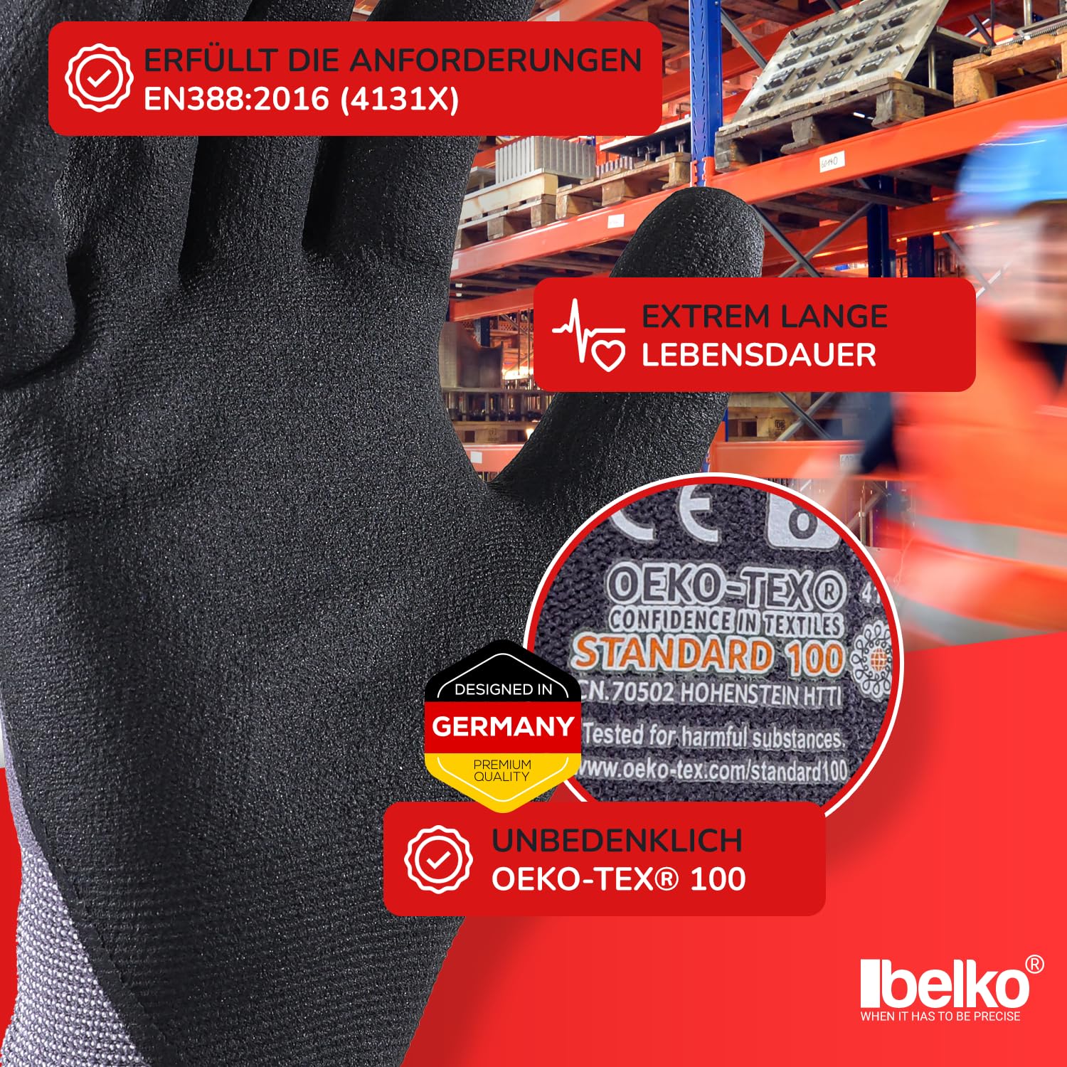 BELKO 12 Paar MechX Arbeitshandschuhe Schutzhandschuhe Montagehandschuhe Griphandschuhe Gartenhandschuhe Feinarbeiten EN388 - Größe: 10 (XL)