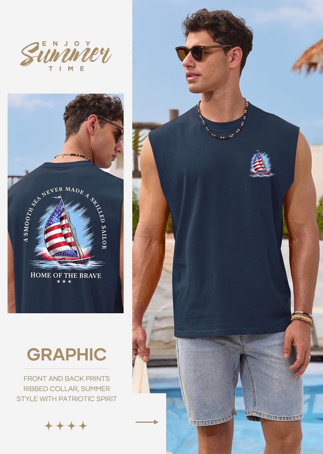 Mens Graphic Tank Cotton Loose Fit Soft Summer Casual Sleeveless Cutoff Shirts (S-XXL)