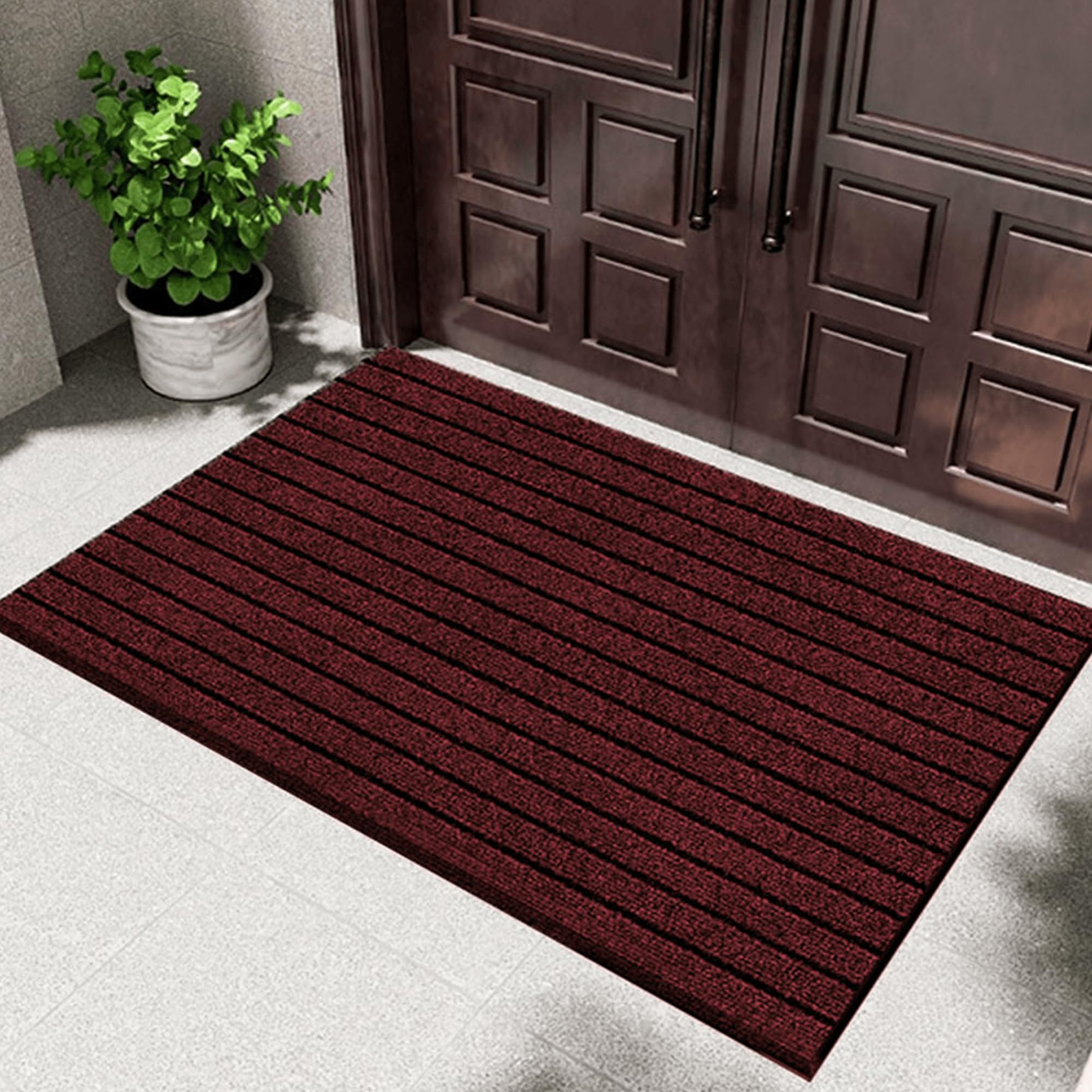 Paillasson d'intérieur rouge 65x105 cm antidérapant et lavable pour l'entrée