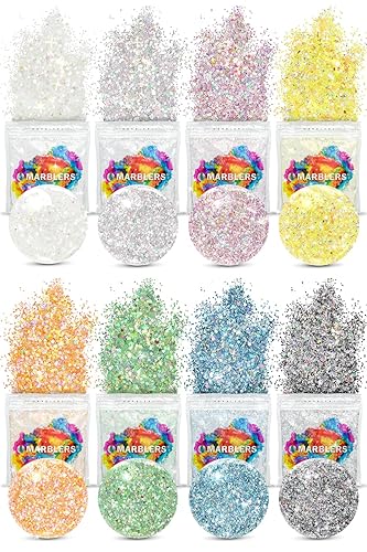 MARBLERS Purpurina holográfica juego de 8 colores mixtos 4 onzas (3.95 oz)  Gruesa  No tóxica, vegana, libre de crueldad  Cara, cuerpo, sombra de