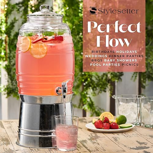 Miniatura 7 de Style Setter - Dispensador de bebidas Oak Grove. Dispensador de bebidas frías con jarra de vidrio de capacidad de 2.5 galones, base galvanizada y
