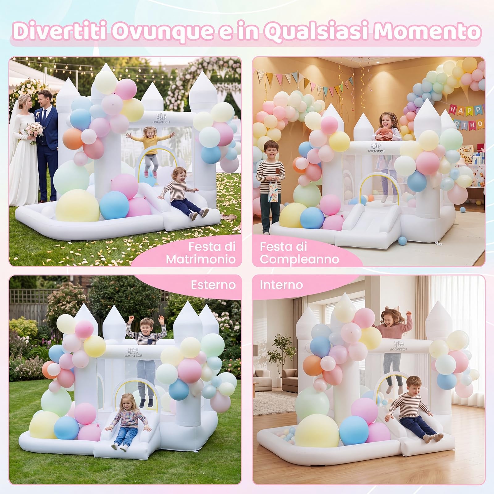 COSTWAY Castello Gonfiabile con Soffiatore, Trampolino, Scivolo, Piscina | Casa Gonfiabile per Interno ed Esterno con Canestro, 100 Palloncini e Borsa, per Bambini 3-12 Anni, 252 x 242 x 191,5 cm