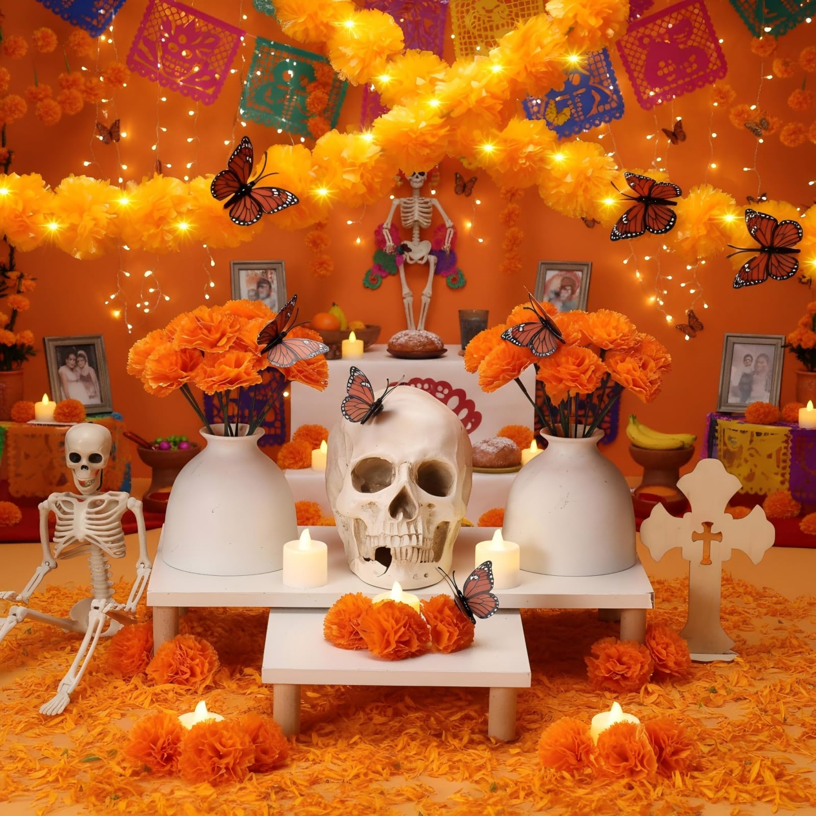 Decoraciones del Día de los Muertos para diseñar un altar sin peligro de fuego con velas LED