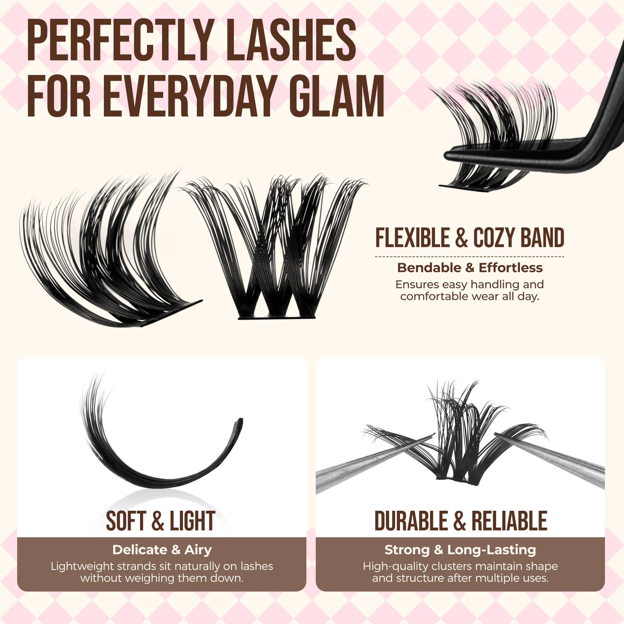 LASHVIEW Cluster Lashes 144Pcs D Curl Lash Clusters Natural Fluffy and Wispy Lashes Individual Cluster Super Thin Band Individual Eyelashes Soft and Comfortable for All Day (B24) - Image 3