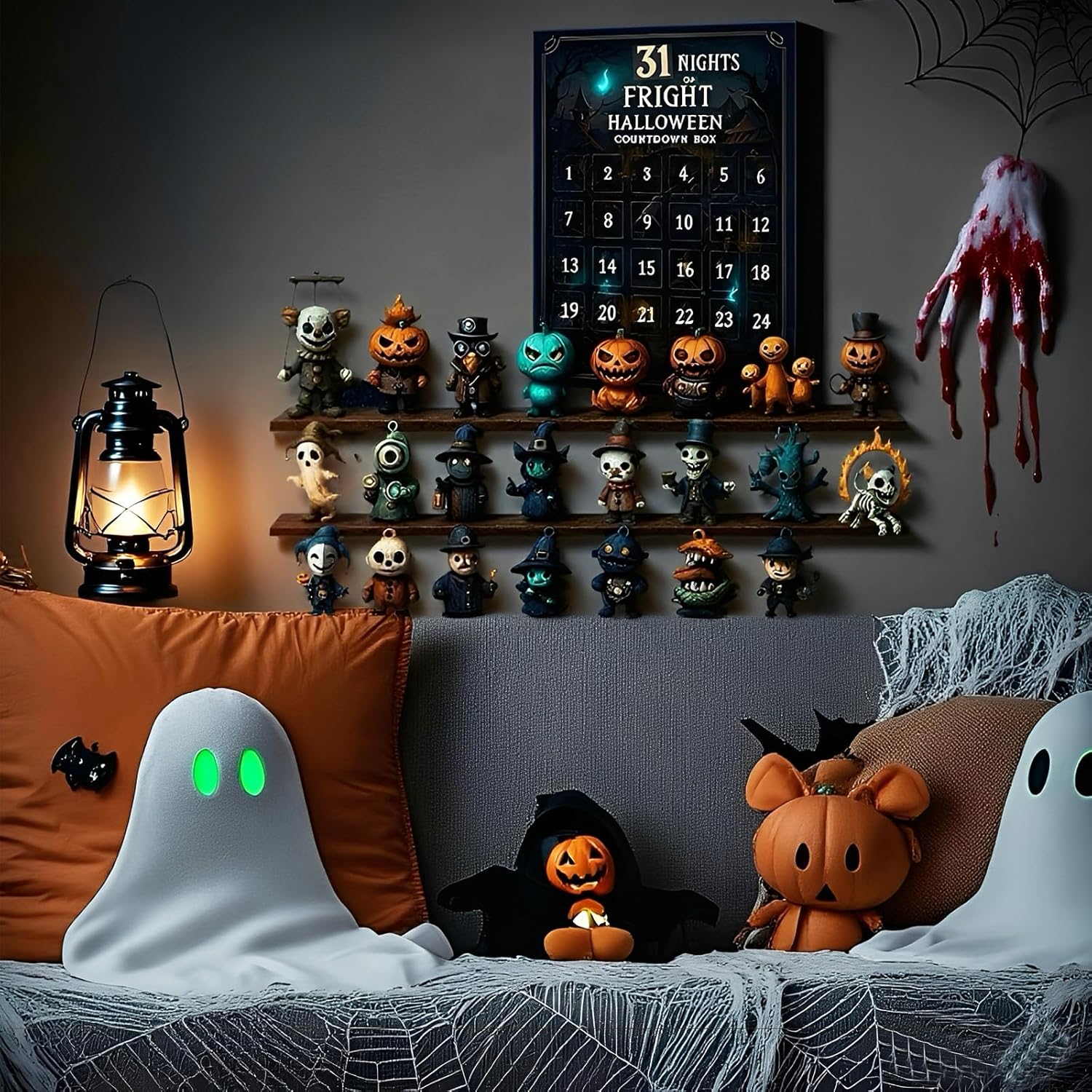 31 Nights of Fright-Halloween Advent Calendar 2025,Advent Calendar Countdown,Collectible Horror Figures Halloween Ghost Pumpkin Party Favors (Terror Night - 31 days)